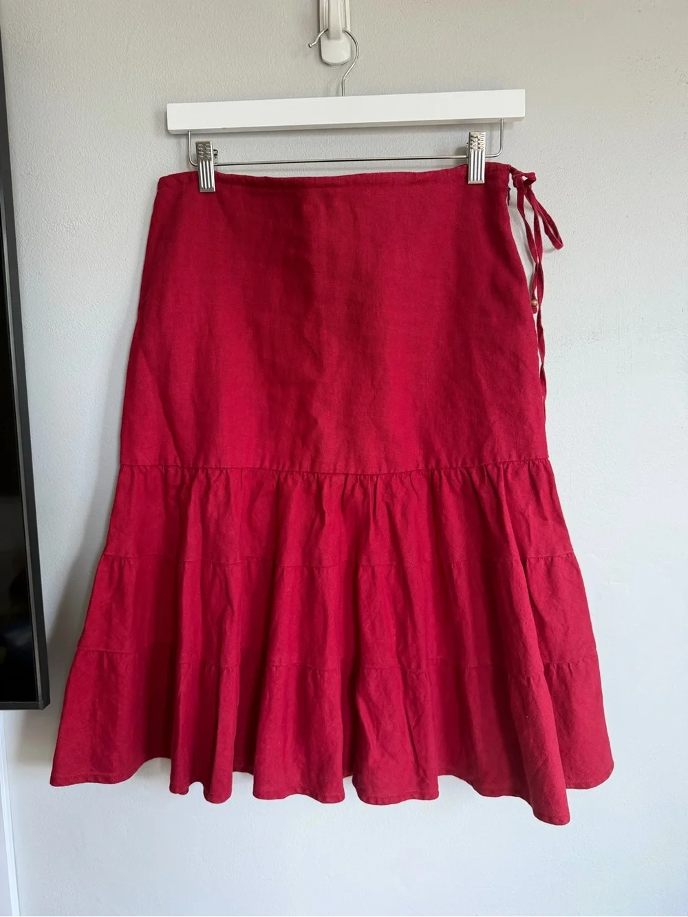 Vintage Y2K Gap Linen Midi Skirt Tiered Red 2006 6 - Picture 1 of 5